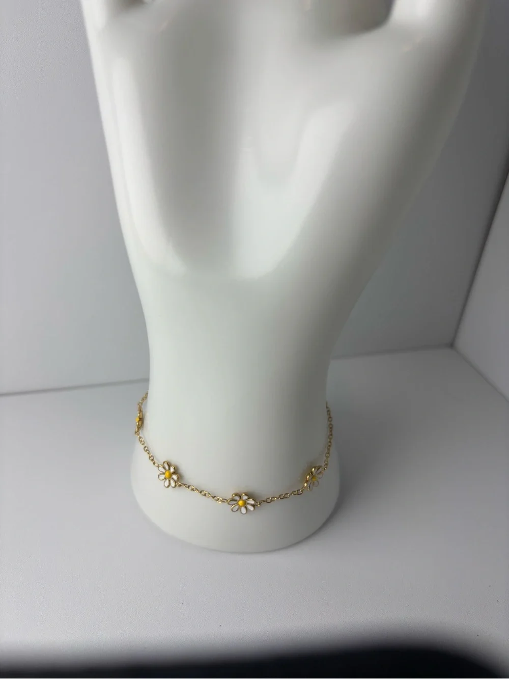Gold Daisy Choker Necklace with White Enamel Accents